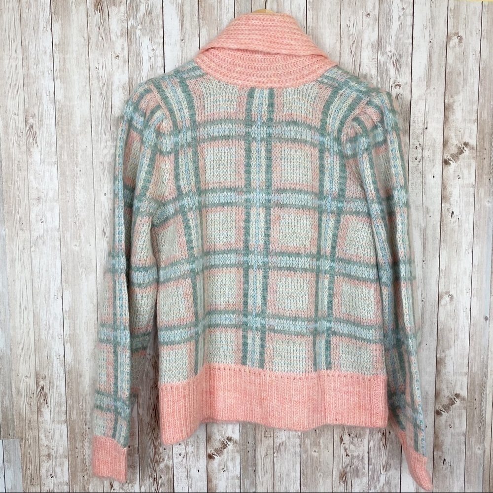 LoveShackFancy Jeeves Magnolia Pink Plaid Wool and Mohair Long Sleeve Cardigan - Picture 8 of 13